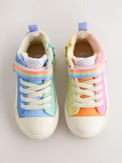 Little Bird by Jools Oliver Multi Pastel Corduroy Borg Lined Hi-Top Trainers
