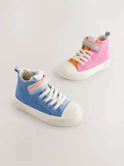 Little Bird by Jools Oliver Multi Pastel Corduroy Borg Lined Hi-Top Trainers