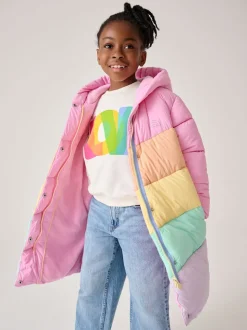 Little Bird by Jools Oliver Multi Shower Resistant Pastel Rainbow Longline Padded Coat