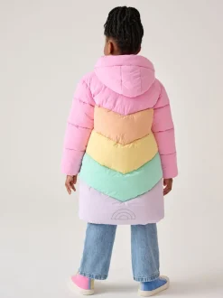 Little Bird by Jools Oliver Multi Shower Resistant Pastel Rainbow Longline Padded Coat