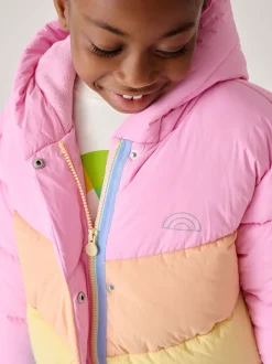 Little Bird by Jools Oliver Multi Shower Resistant Pastel Rainbow Longline Padded Coat