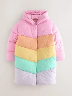 Little Bird by Jools Oliver Multi Shower Resistant Pastel Rainbow Longline Padded Coat