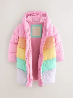Little Bird by Jools Oliver Multi Shower Resistant Pastel Rainbow Longline Padded Coat