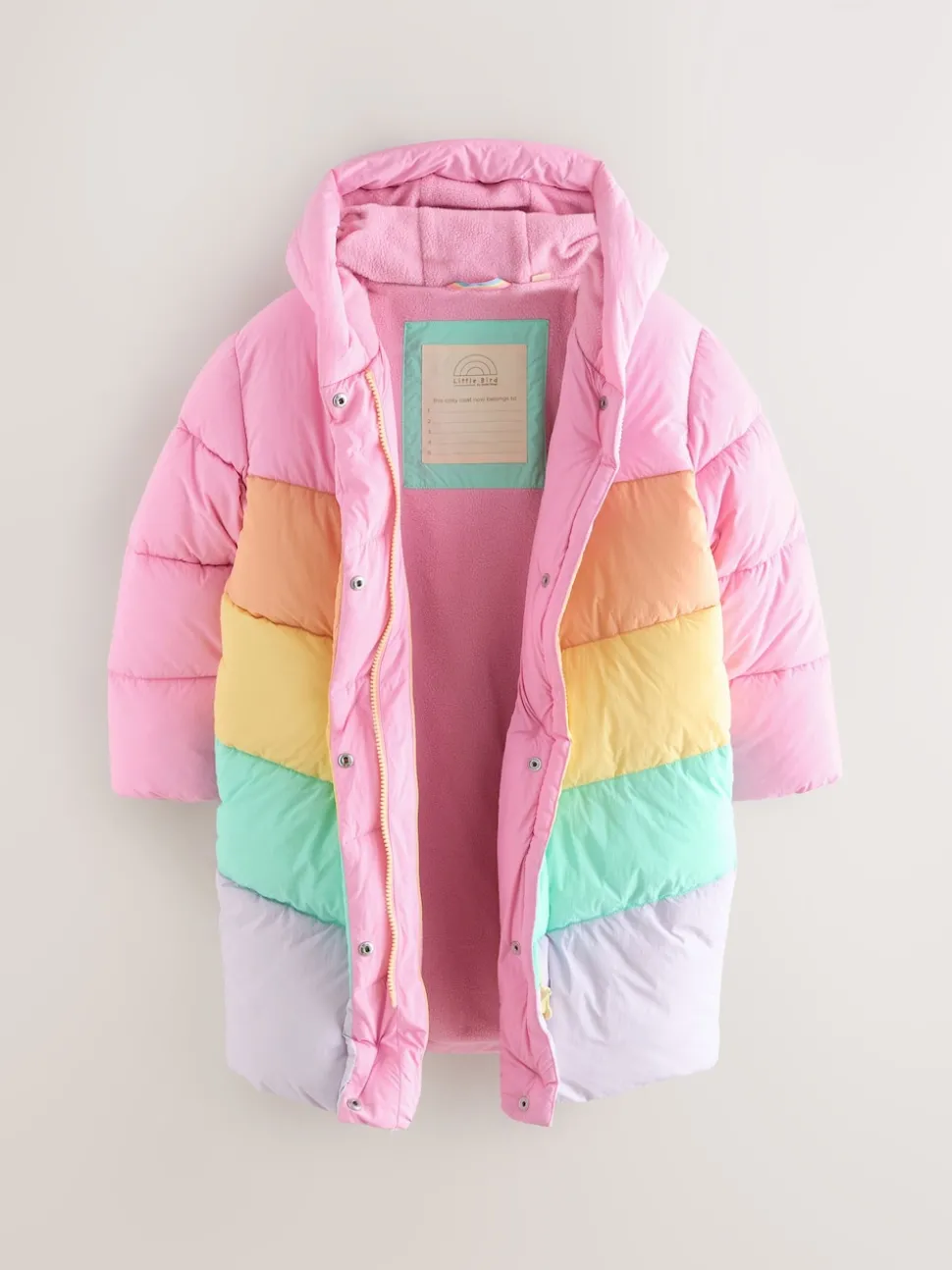 Little Bird by Jools Oliver Multi Shower Resistant Pastel Rainbow Longline Padded Coat