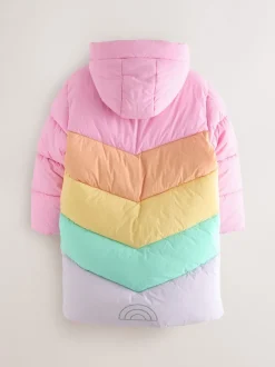 Little Bird by Jools Oliver Multi Shower Resistant Pastel Rainbow Longline Padded Coat