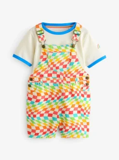 Little Bird by Jools Oliver Multi Rainbow Checkerboard Twill Dungarees