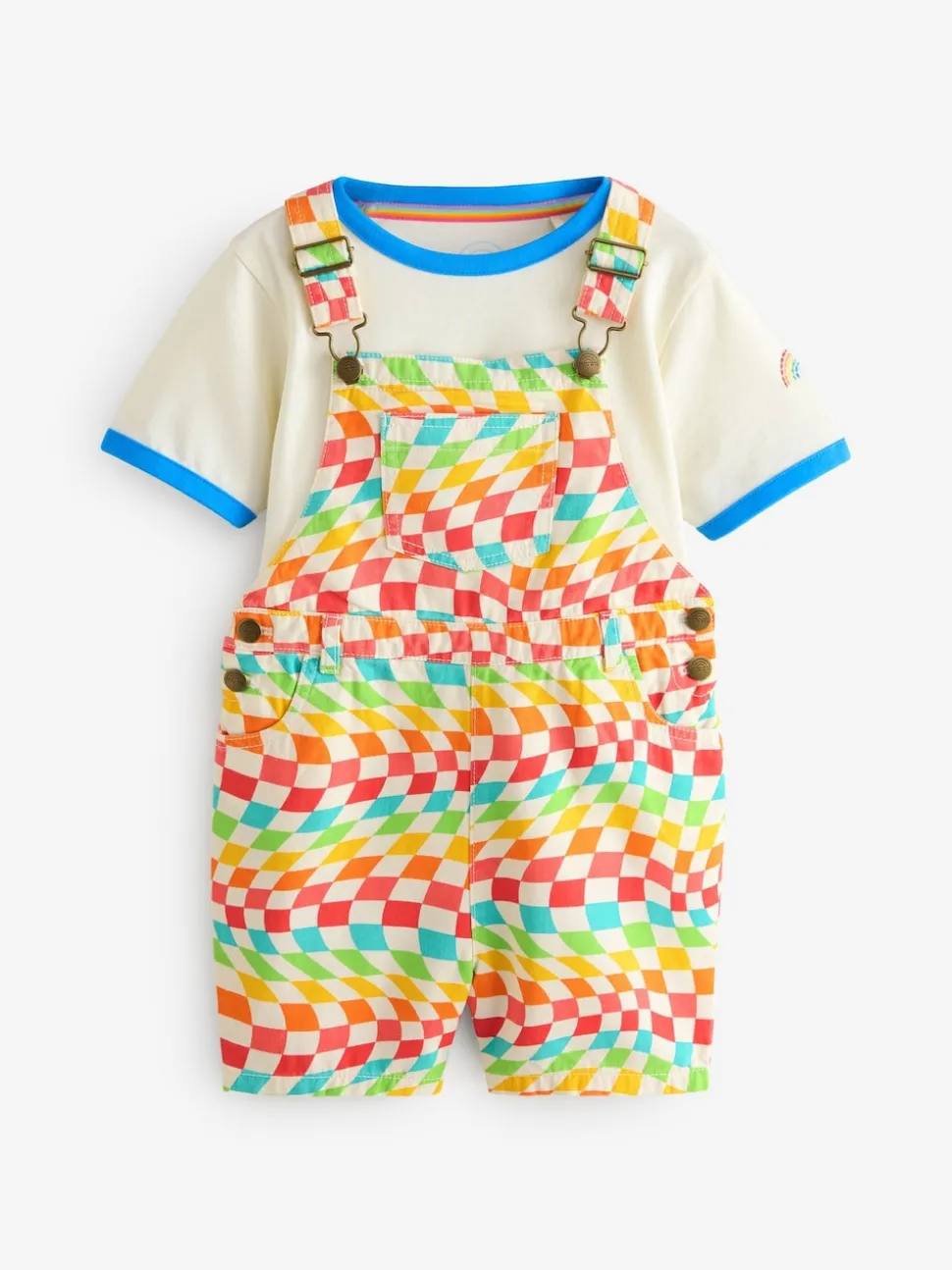 Little Bird by Jools Oliver Multi Rainbow Checkerboard Twill Dungarees