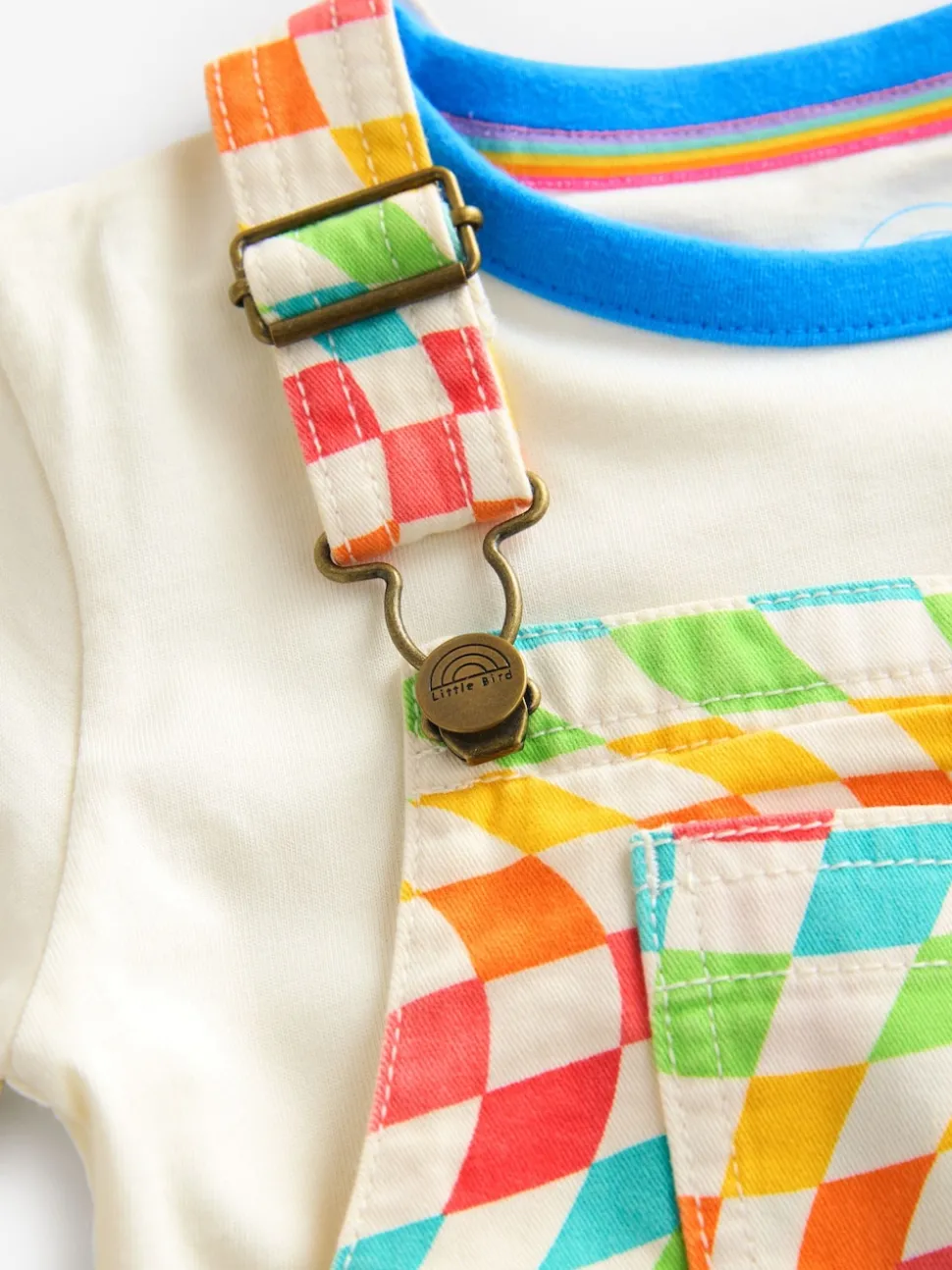Little Bird by Jools Oliver Multi Rainbow Checkerboard Twill Dungarees