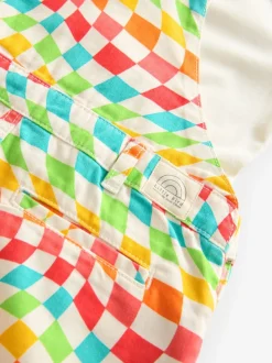 Little Bird by Jools Oliver Multi Rainbow Checkerboard Twill Dungarees