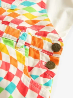 Little Bird by Jools Oliver Multi Rainbow Checkerboard Twill Dungarees