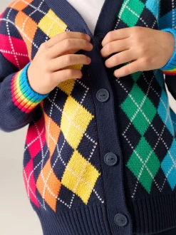 Little Bird by Jools Oliver Navy Rainbow Arygle Cardigan