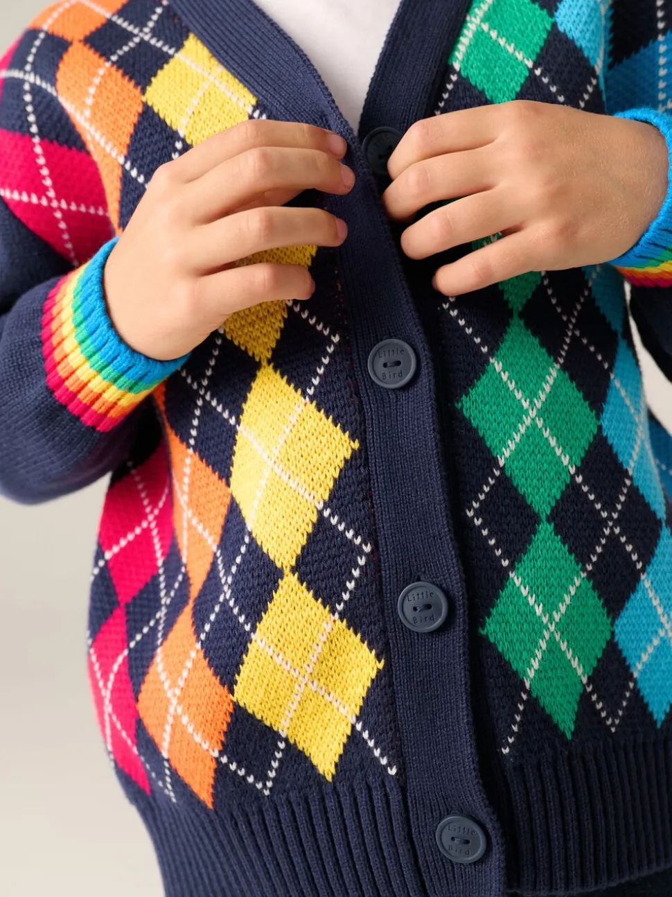 Little Bird by Jools Oliver Navy Rainbow Arygle Cardigan