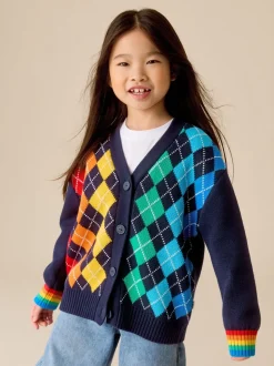 Little Bird by Jools Oliver Navy Rainbow Arygle Cardigan