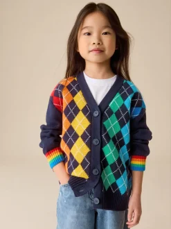Little Bird by Jools Oliver Navy Rainbow Arygle Cardigan