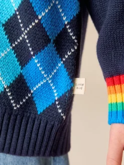 Little Bird by Jools Oliver Navy Rainbow Arygle Cardigan