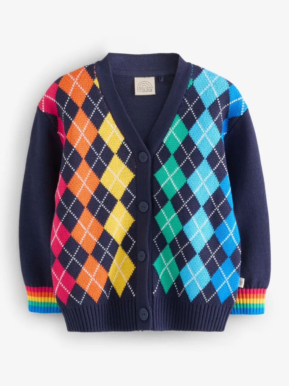 Little Bird by Jools Oliver Navy Rainbow Arygle Cardigan