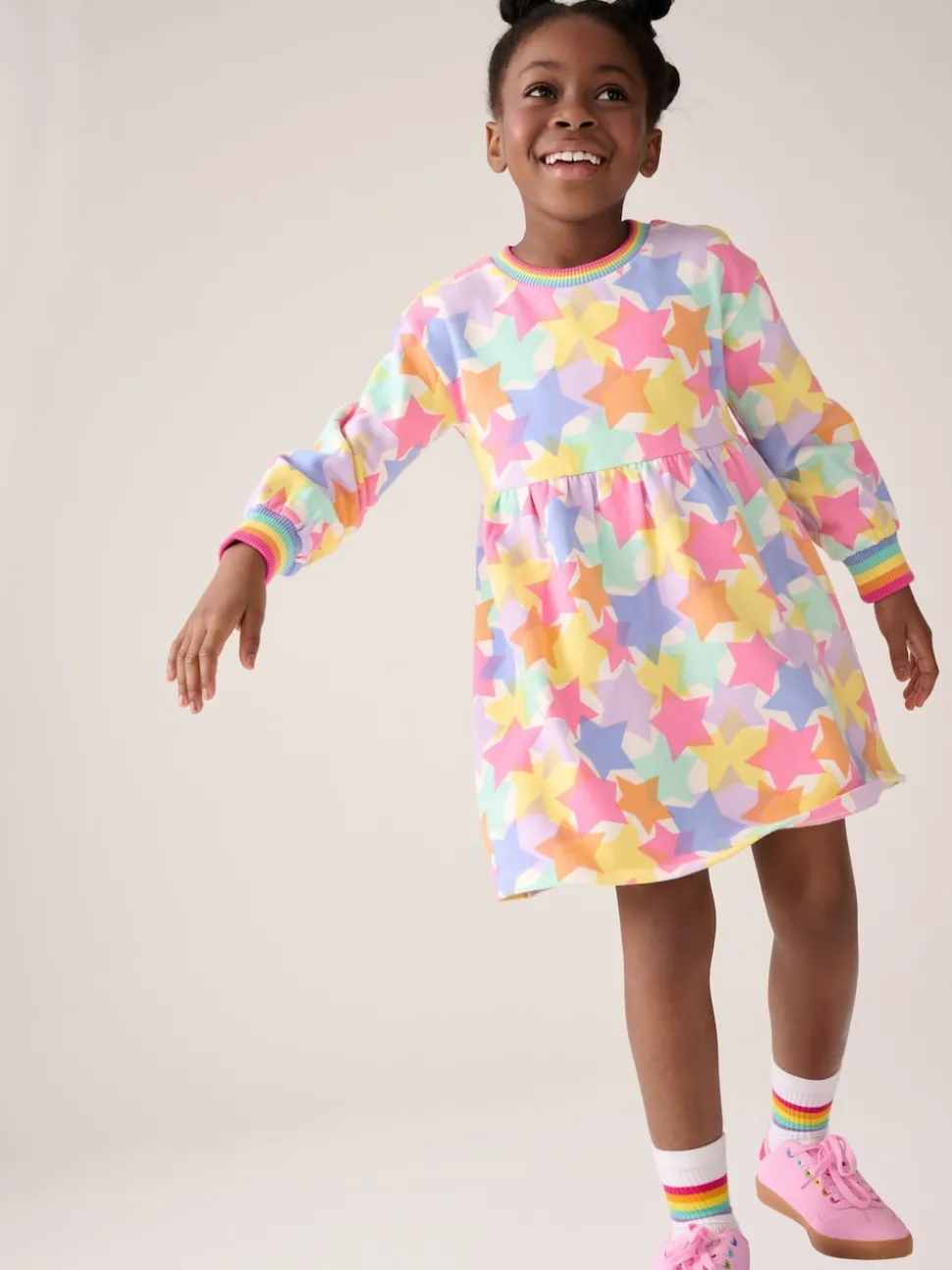 Little Bird by Jools Oliver Pastel Rainbow Star Skater Sweat Dress