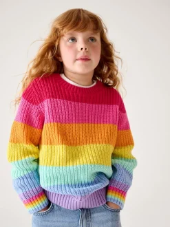 Little Bird by Jools Oliver Pastel Rainbow Stripe Knitted Colourblock Jumper