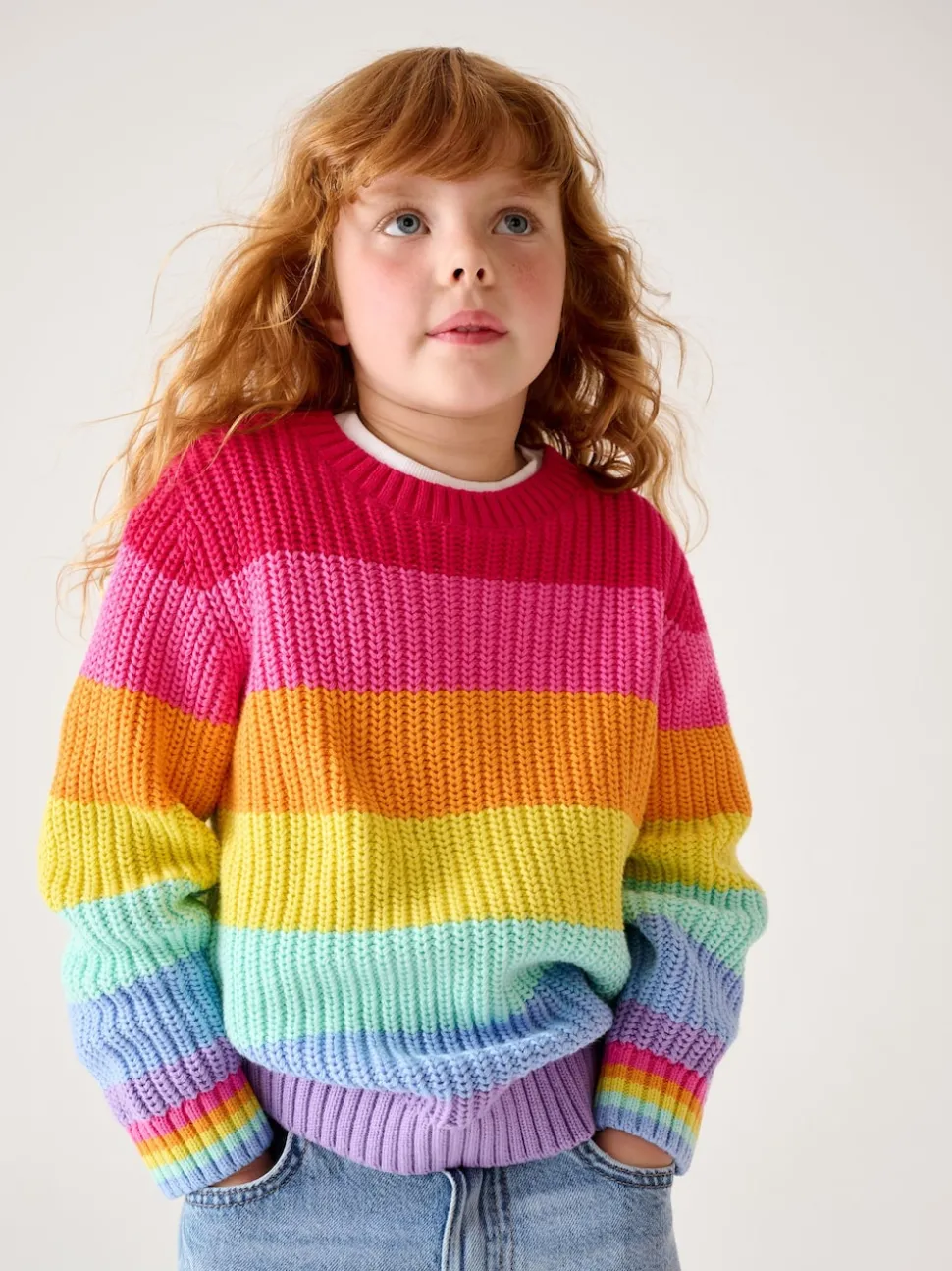 Little Bird by Jools Oliver Pastel Rainbow Stripe Knitted Colourblock Jumper