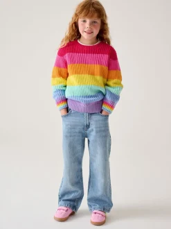 Little Bird by Jools Oliver Pastel Rainbow Stripe Knitted Colourblock Jumper