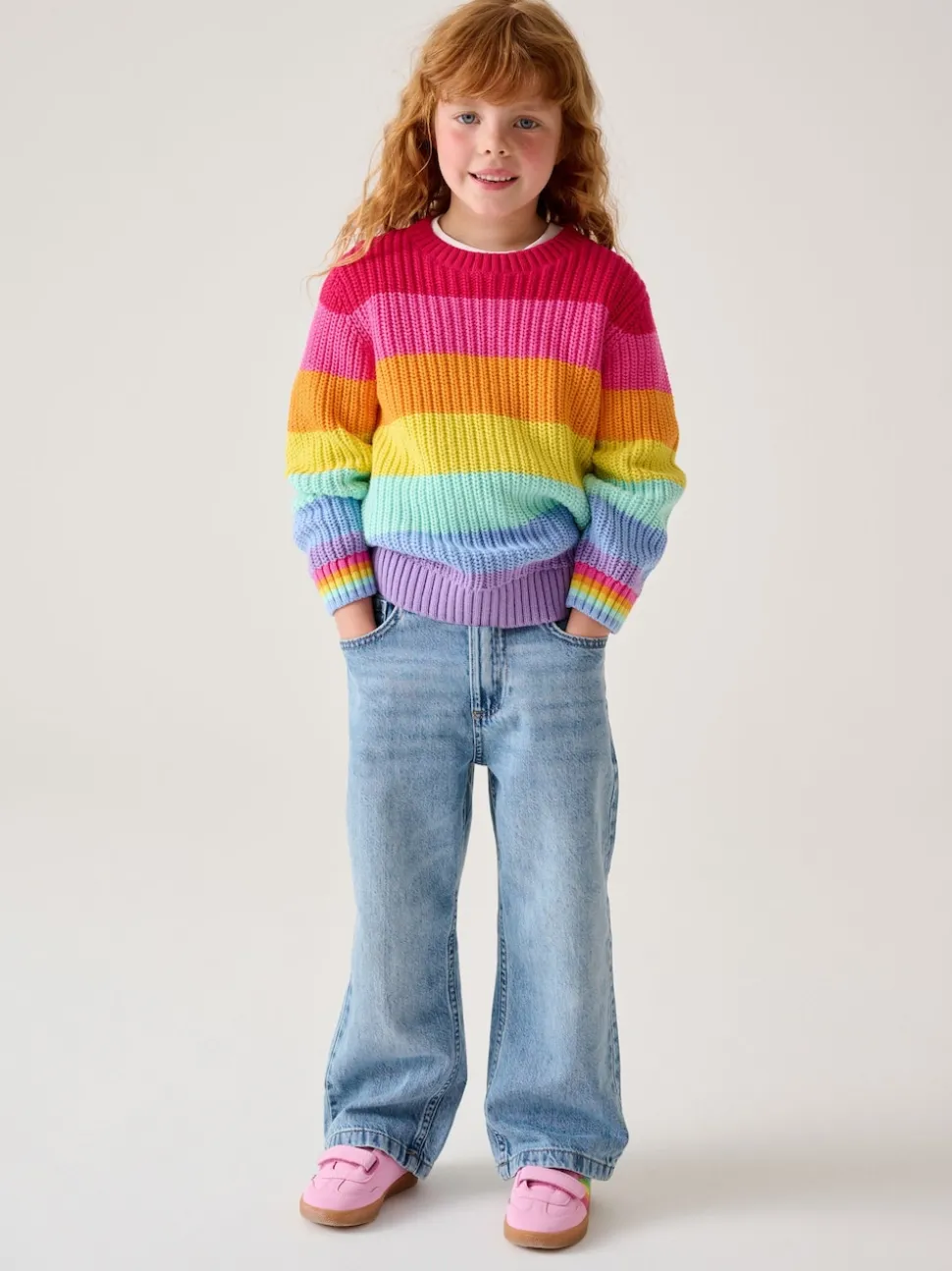 Little Bird by Jools Oliver Pastel Rainbow Stripe Knitted Colourblock Jumper