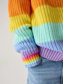 Little Bird by Jools Oliver Pastel Rainbow Stripe Knitted Colourblock Jumper