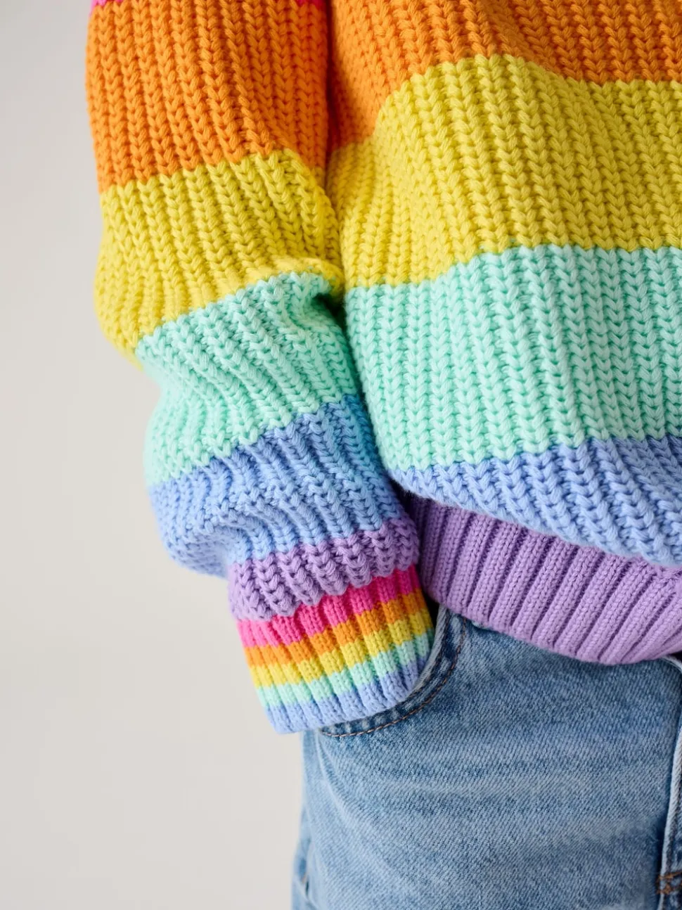 Little Bird by Jools Oliver Pastel Rainbow Stripe Knitted Colourblock Jumper