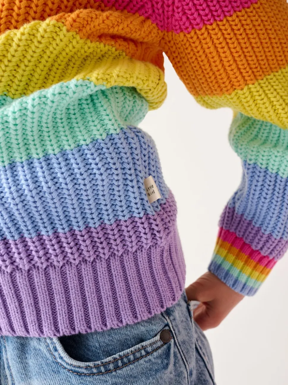 Little Bird by Jools Oliver Pastel Rainbow Stripe Knitted Colourblock Jumper