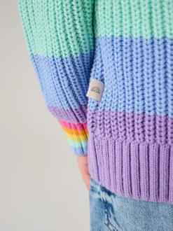Little Bird by Jools Oliver Pastel Rainbow Stripe Knitted Colourblock Jumper