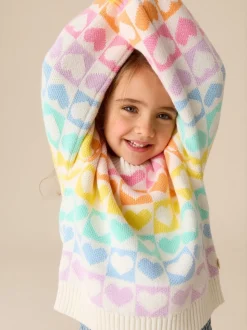 Little Bird by Jools Oliver Pastel Rainbow Hearts Knitted Colourblock Jumper