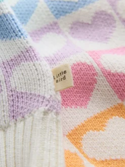 Little Bird by Jools Oliver Pastel Rainbow Hearts Knitted Colourblock Jumper