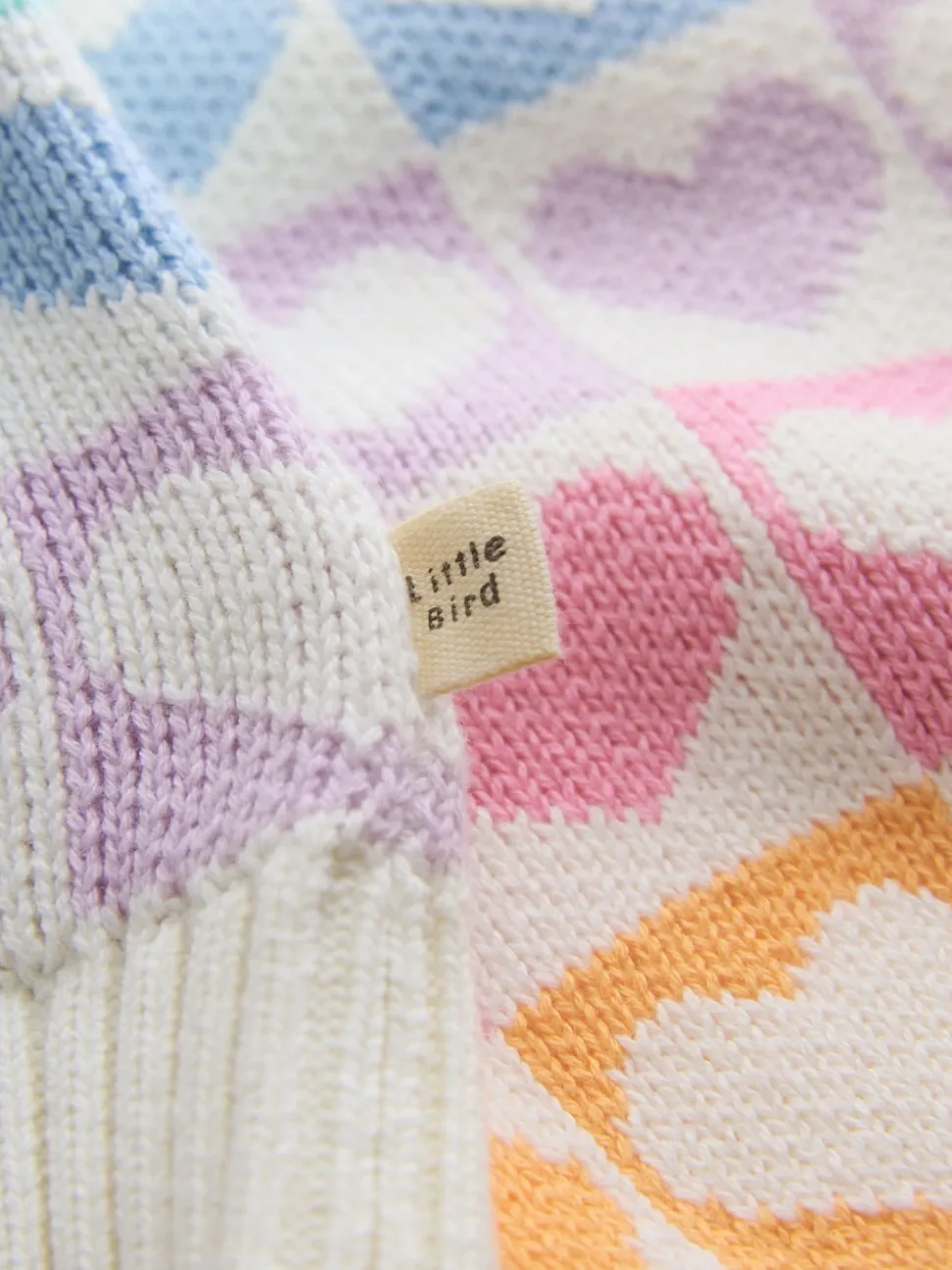 Little Bird by Jools Oliver Pastel Rainbow Hearts Knitted Colourblock Jumper