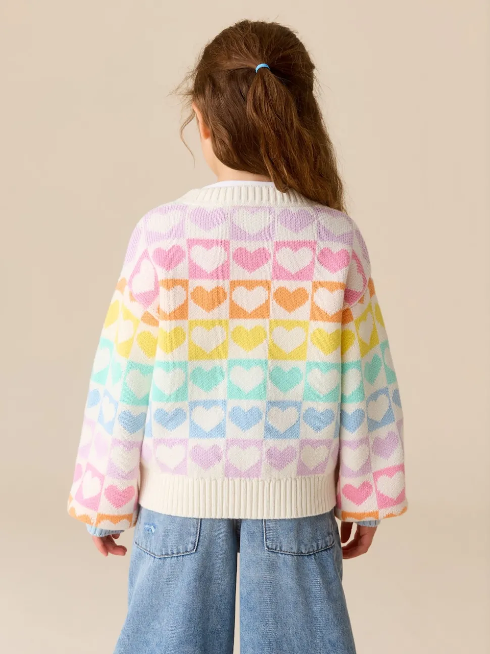 Little Bird by Jools Oliver Pastel Rainbow Hearts Knitted Colourblock Jumper
