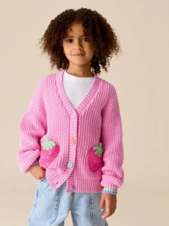 Little Bird by Jools Oliver Pink Knitted V-Neck Strawberry Cardigan