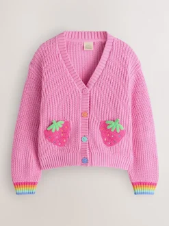 Little Bird by Jools Oliver Pink Knitted V-Neck Strawberry Cardigan