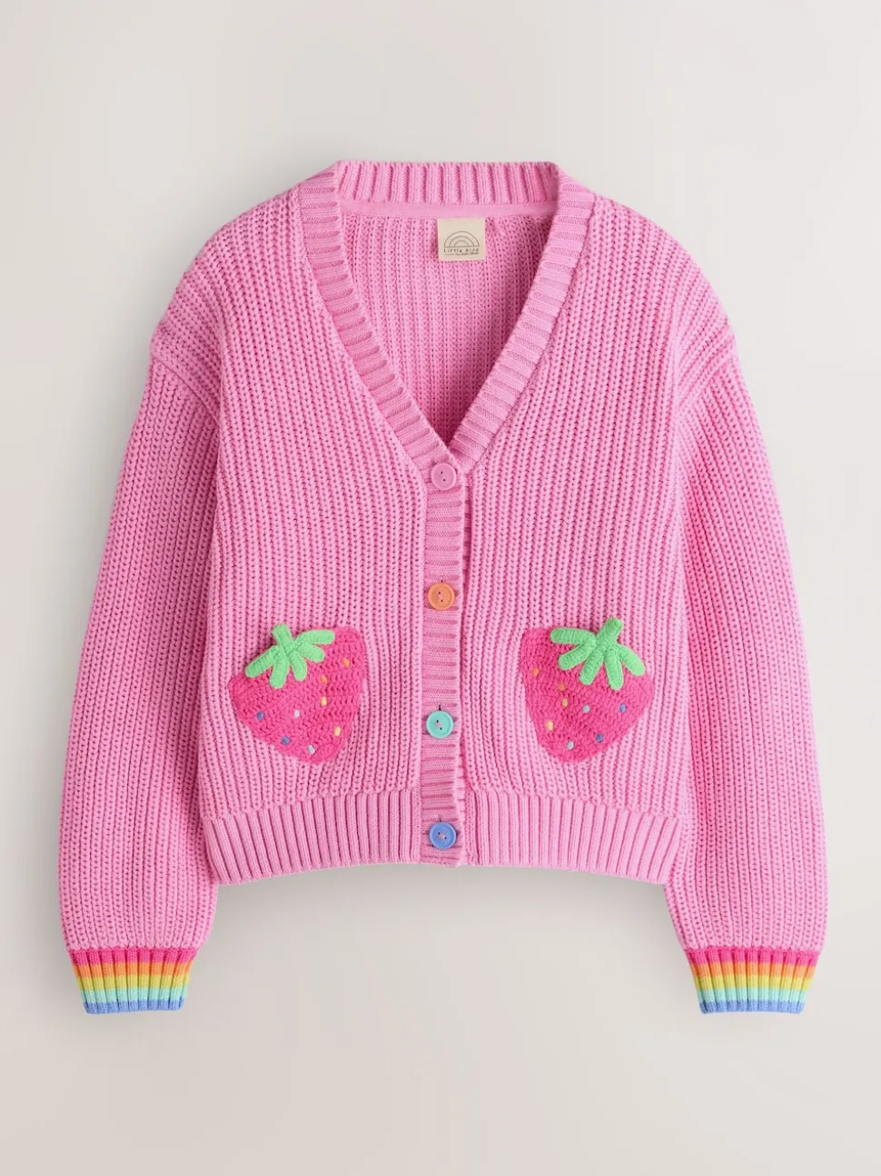 Little Bird by Jools Oliver Pink Knitted V-Neck Strawberry Cardigan