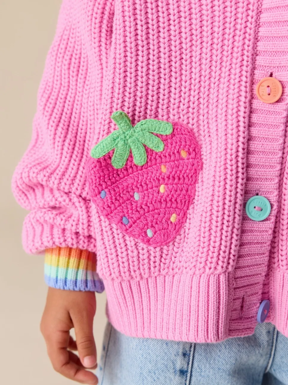 Little Bird by Jools Oliver Pink Knitted V-Neck Strawberry Cardigan