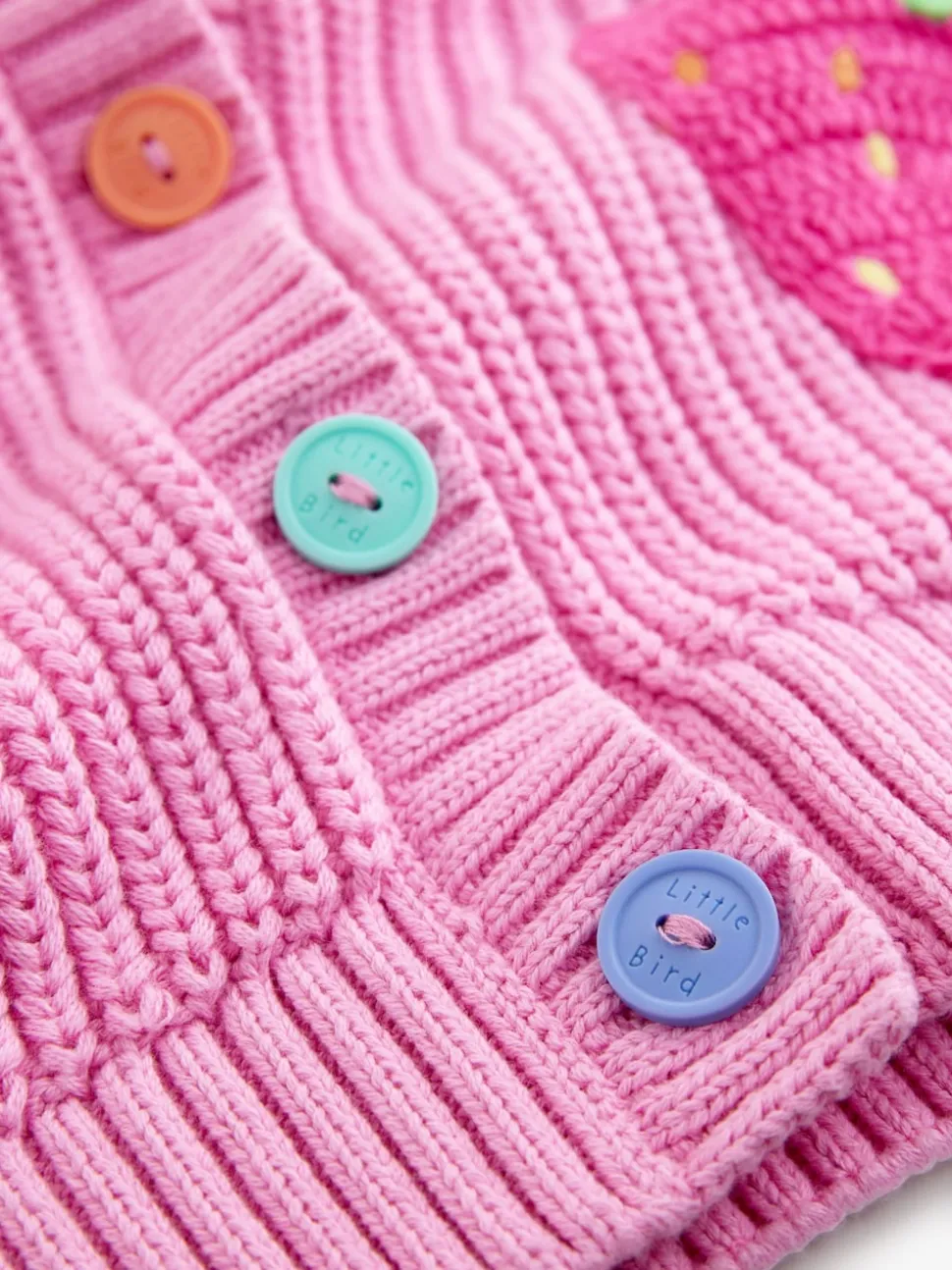 Little Bird by Jools Oliver Pink Knitted V-Neck Strawberry Cardigan