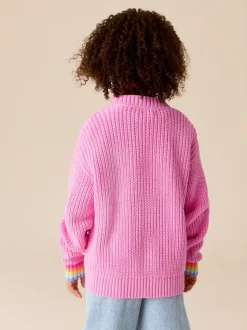 Little Bird by Jools Oliver Pink Knitted V-Neck Strawberry Cardigan