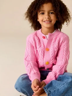 Little Bird by Jools Oliver Pink Knitted Cable Cotton Cardigan