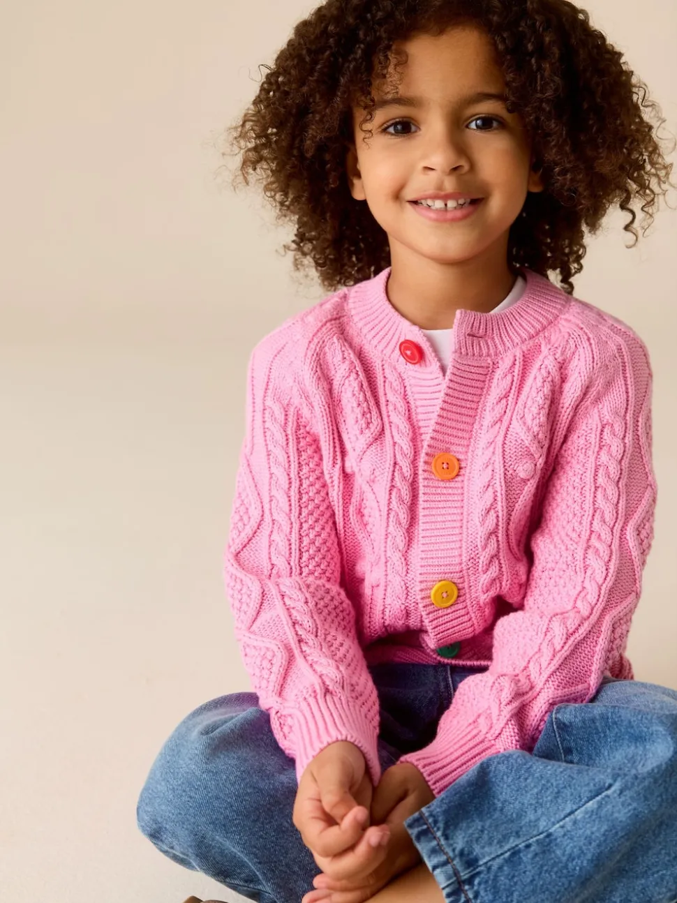 Little Bird by Jools Oliver Pink Knitted Cable Cotton Cardigan