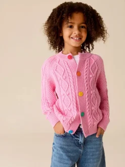 Little Bird by Jools Oliver Pink Knitted Cable Cotton Cardigan