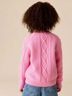 Little Bird by Jools Oliver Pink Knitted Cable Cotton Cardigan