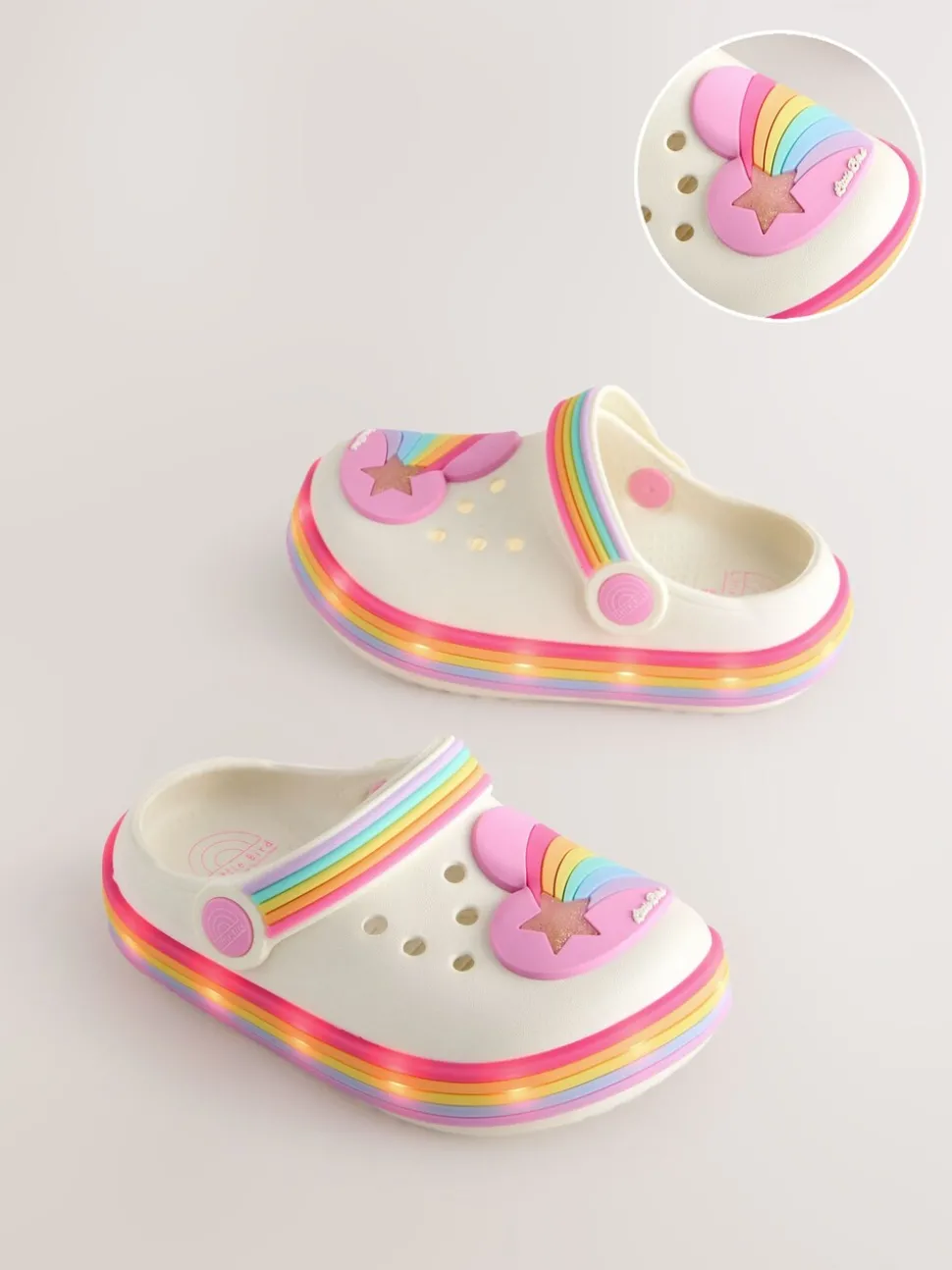 Little Bird by Jools Oliver Pink Pastel Rainbow Light-Up Clog Sandals