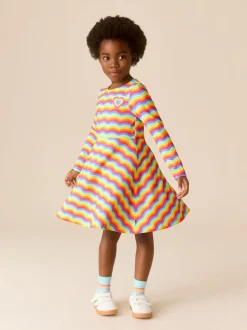 Little Bird by Jools Oliver Rainbow Wave Long Sleeve Skater Dress