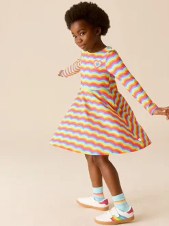 Little Bird by Jools Oliver Rainbow Wave Long Sleeve Skater Dress