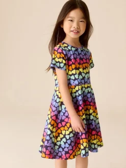 Little Bird by Jools Oliver Rainbow Hearts Short Sleeve Jersey Skater Dress