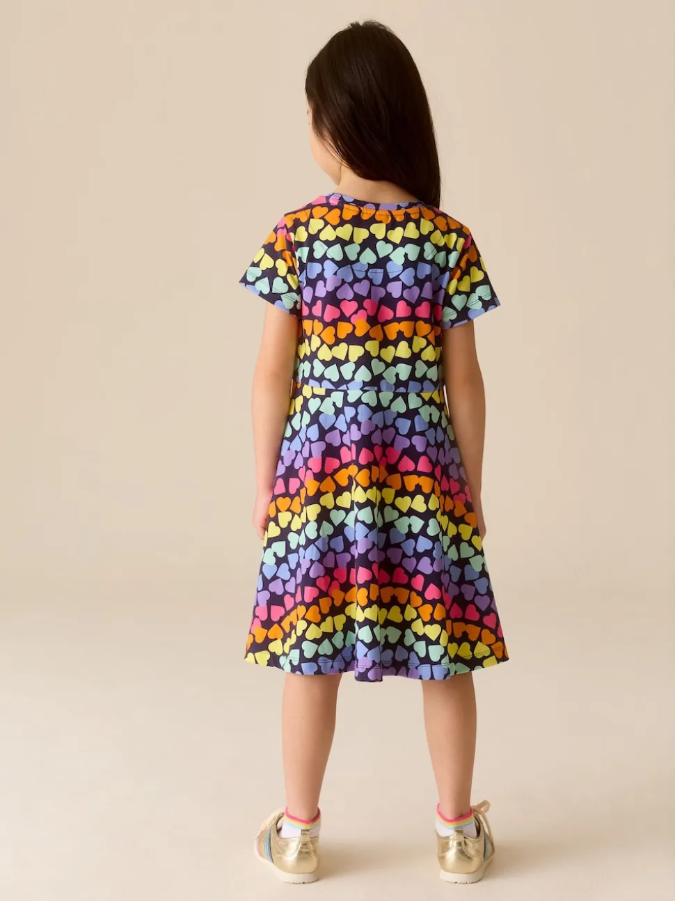 Little Bird by Jools Oliver Rainbow Hearts Short Sleeve Jersey Skater Dress