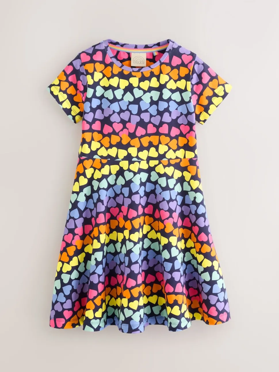 Little Bird by Jools Oliver Rainbow Hearts Short Sleeve Jersey Skater Dress