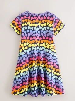 Little Bird by Jools Oliver Rainbow Hearts Short Sleeve Jersey Skater Dress